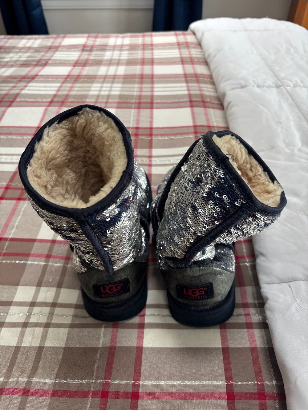 UGG  Sequin Short Boot - Silver and Black Trim